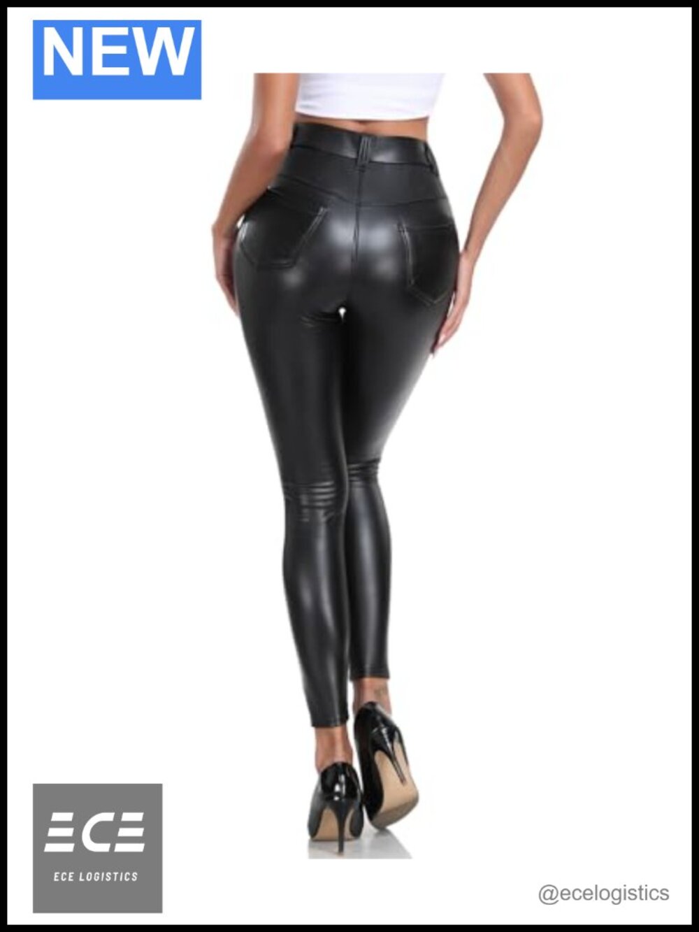 Faux Leather Leggings High Waisted Slim Fit Tummy Control Ankle Pleather Pants